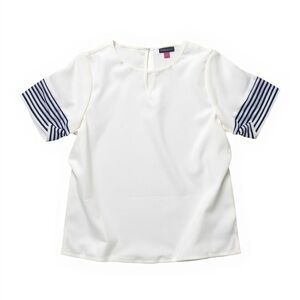 Vince Camuto Women S White Navy Stripe Sleeve Keyhole‎ Neck Blouse Top NWT